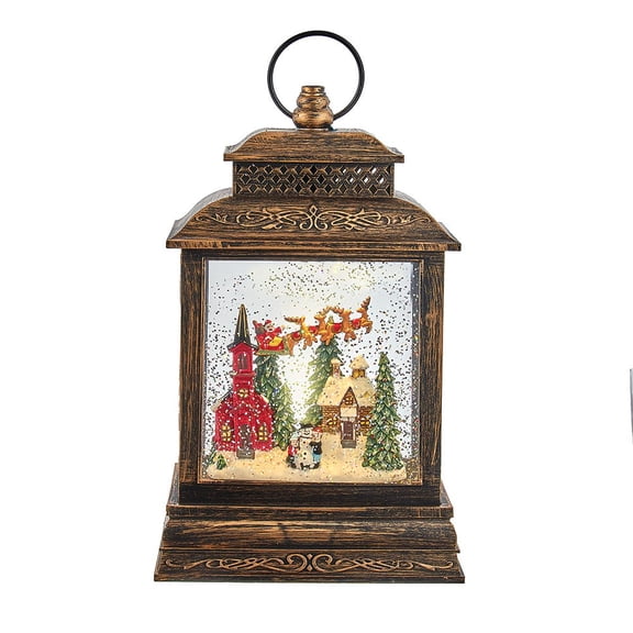 Kurt S. Adler 10.4-Inch Battery-Operated Light-Up Santa Water Projector Lantern – Holiday Décor