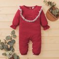 thumbnail image 3 of NZRVAWS Newborn Baby Girls Romper 6 Months Baby Girls Jumpsuit Onesies Bodysuit 9 Months Baby Girls Long Sleeve Ball Collar Solid Color Round Neck Romper,Red, 3 of 6