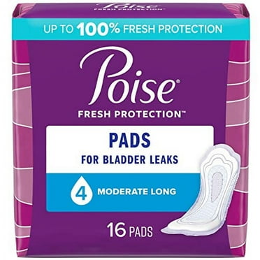 Poise Incontinence Pads & Postpartum Incontinence Pads, 4 Drop Moderate Absorbency, Long Length, 16 Count, Packaging May Vary