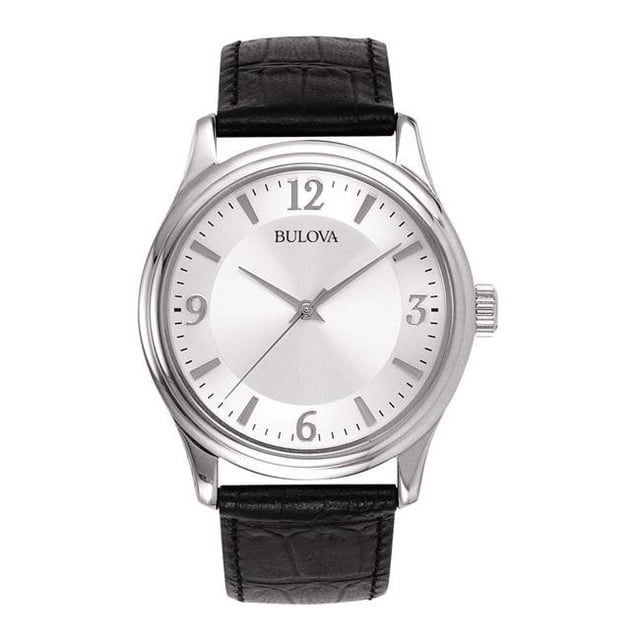 Bulova Corporate Collection Mens Black Leather Strap Watch, Silver