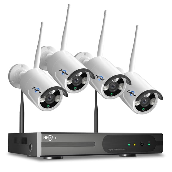 Hiseeu 4Pcs 3MP Wired Wi-Fi Security Camera System,Color Night Vision, Motion Alert,Without Hard Drive