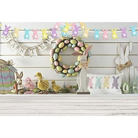 

10x8FT Easter Backdrops for Photography Colorful Easter Eggs Background Vintage White Wood Wall Rabbit Happy Easter Kids Baby Shower Birthday Party Decor Banner Newborn Portrait Photo Sho