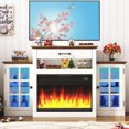 thumbnail image 2 of ChVans Fireplace TV Stand w/ LED Lights & 26'' Electric Fireplace For 65" TVs Wall-Mounted, 60" Farmhouse TV Stand w/ Fireplace Mantel, Glass Storage Shelves, 2 of 10