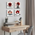 thumbnail image 5 of Japanese Wall Art Samurai Geisha Fuji Mountain Canvas Pictures for Living Room Bedroom Red Artwork Modern Vintage Black and White Asian Painting Office Kitchen Home Decoration 12×12" 4Pcs, 5 of 6