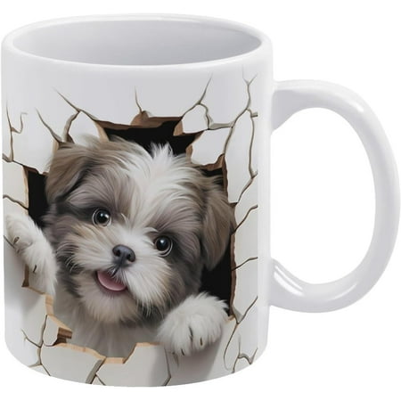 

3D Shih Tzu Puppy Hole In A Wall 11 Oz Funny Coffee Mug Funny Novelty 3D Coffee Mug Funny Gifts For Women Gag Gifts Funny Birthday Gift