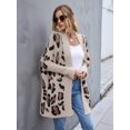 thumbnail image 6 of Women'S Y2k Open Front Knitted Sweater Leopard Print Long Batwing Cardigan Fall Winter Loose Coat Khaki L, 6 of 8