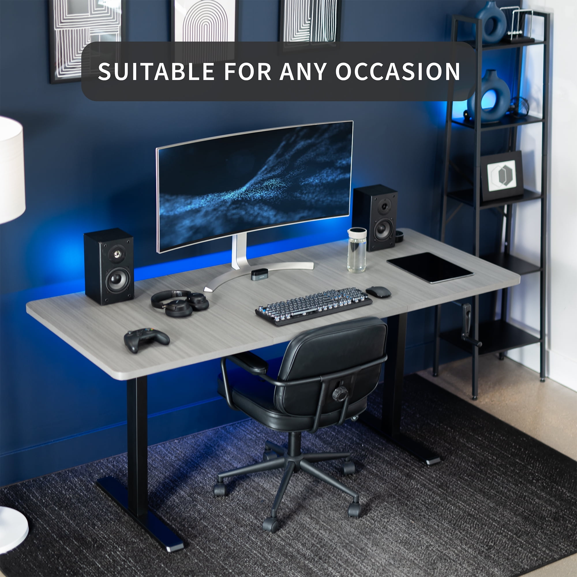VIVO Black Manual Height Adjustable Stand Up Desk Frame Crank Ergonomic System