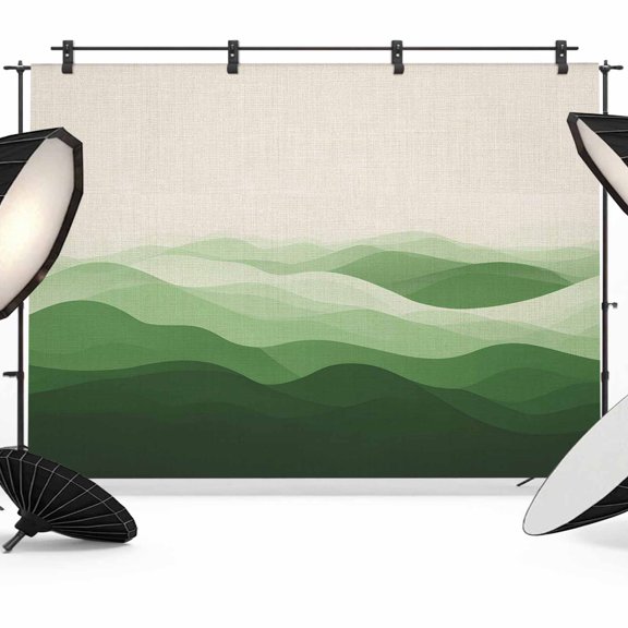 Green Beige Ombre Backdrop for Photography, Fabric Photo Background Backdrop, Minimalist Ocean Waves Linen Photo Booth Background for Portrait Photoshoot Video Wedding Studio Decoration Banner 10x8ft