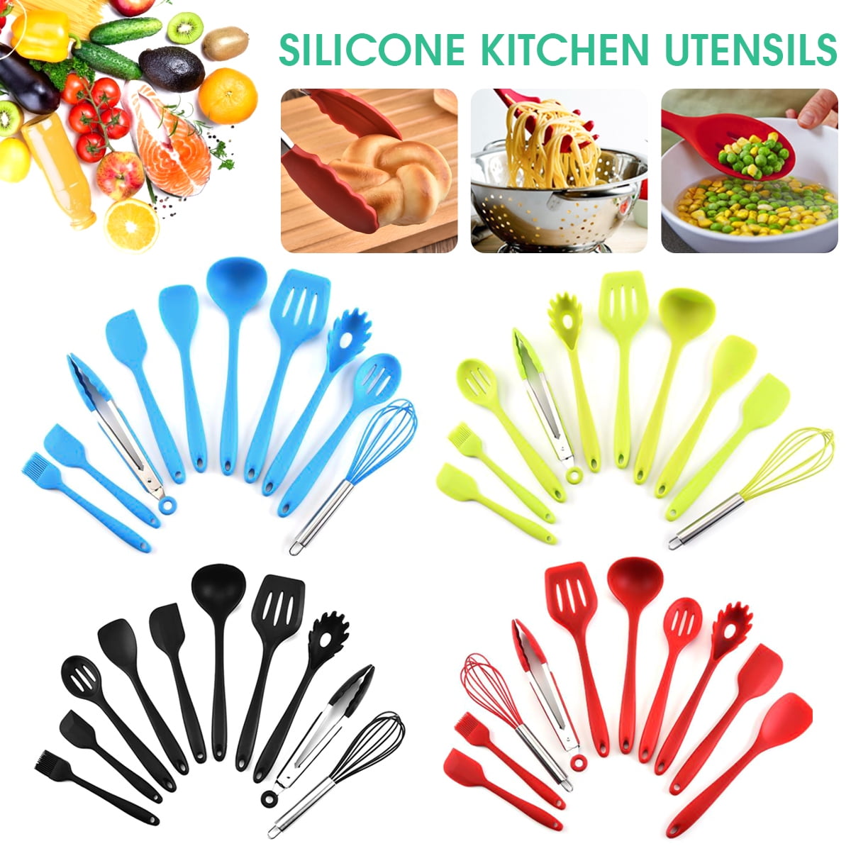 10 Pack Silicone Cooking Utensils Kitchen Cooking Utensils Set with