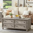 thumbnail image 4 of Joaxswe Farmhouse Coffee Table Set of 3, Wooden Living Room Center Table & 2 Nightstands with USB Ports, 3 Pieces Tea Table Set for Home, Office, Grey, 4 of 9