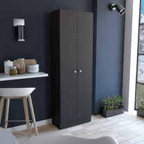 Kitchen Island Furniture Multistorage Cabinet 71" H, Two Doors, Five Internal Shelves, Black,Dining Kitchen Carts