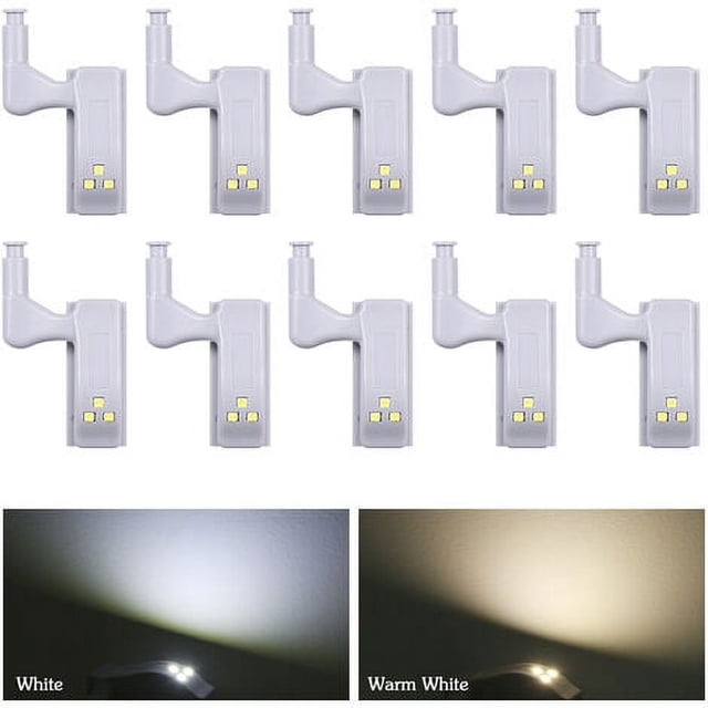 Paquete de 10 luces LED con sensor de bisagra para armario de cocina, armario, armario, blanco (blanco, 10 unidades)