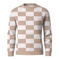 thumbnail image 7 of Men's Round Neck Long Sleeve Ribbed Knit Plaid Pullover, Sweater for Fall Winter, Casual Style and Holiday Gatherings,Light pink,M, 7 of 7