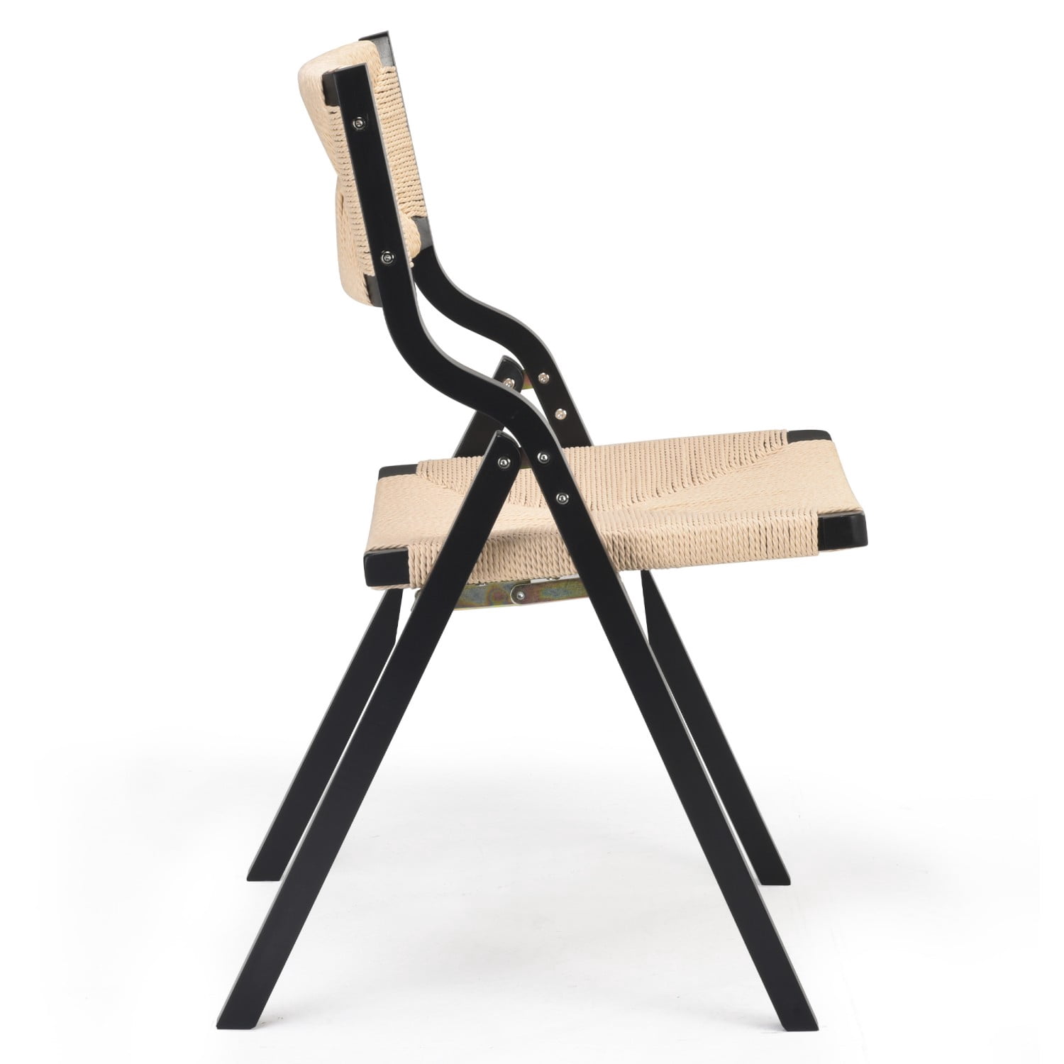 Folding Dining Chairs Set of 2, Wooden Foldable Chairs with Woven Seat & Webbing Back, Space-Saving Kitchen & Dining Room Chairs, Black & Natural