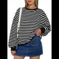 thumbnail image 1 of Sudadera de Cuello Redondo A Rayas de Gran Tamaño para Mujer, Jersey de Larga con Bloques de Color, Camiseta Informal Holgada para Hacer Ejercicio, Color Negro, Talla S, 1 of 6