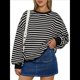 thumbnail image 1 of Sudadera de Cuello Redondo A Rayas de Gran Tamaño para Mujer, Jersey de Larga con Bloques de Color, Camiseta Informal Holgada para Hacer Ejercicio, Color Negro, Talla L, 1 of 6