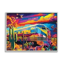 Stupell Industries Vivid Desert Train Scene Transportation Painting Gray Framed Art Print Wall Art, 30 x 24