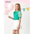 thumbnail image 5 of PatPat Girls Bubble Sleeve Swiss Dot Mesh T-Shirt Short Sleeve Crew Neck Solid Color Tops 7-8 Y, 5 of 6