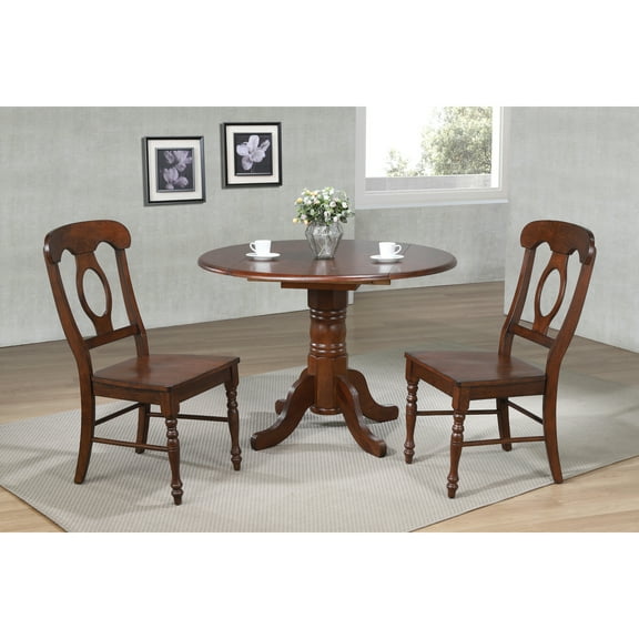 Extendable Round Dining Table Set - 42" Drop Leaf Table & 4 Chairs - Rustic Brown