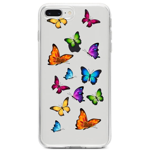 DistinctInk Clear Shockproof Hybrid Case for iPhone 7 PLUS / 8 PLUS (5.5" Screen) TPU Bumper Acrylic Back Tempered Glass Screen Protector - Rainbow Butterflies Butterfly