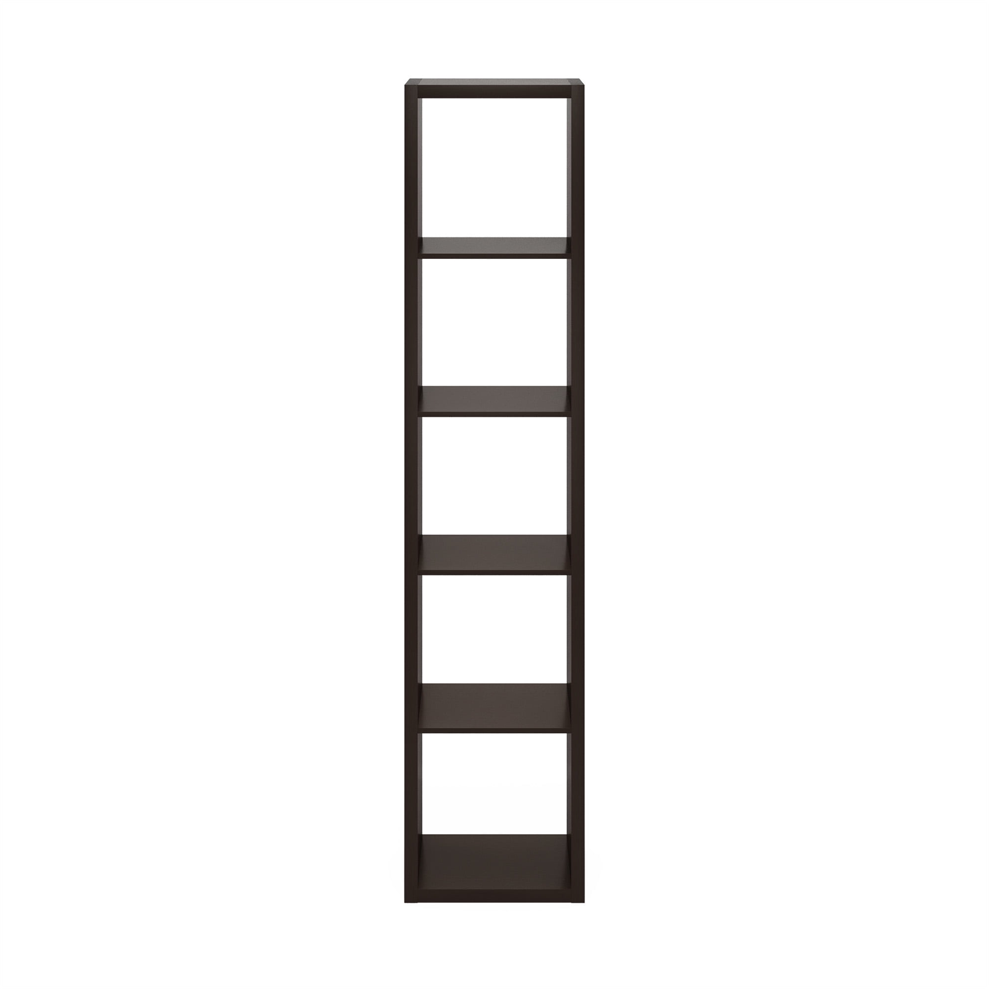 Furinno CUBICLE Book Shelf, 5-Cube Vertical Thick Frame Bookshelf, Horizontally & Vertically Reversible Bookcase with Open Back, 14.6 x 15.9 x 72, for Living Room, Home Office, Black Dark Oak