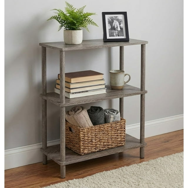 3-Tier Open Shelving Unit, Easy Assembly Storage Shelf, Greyish Taupe Finish