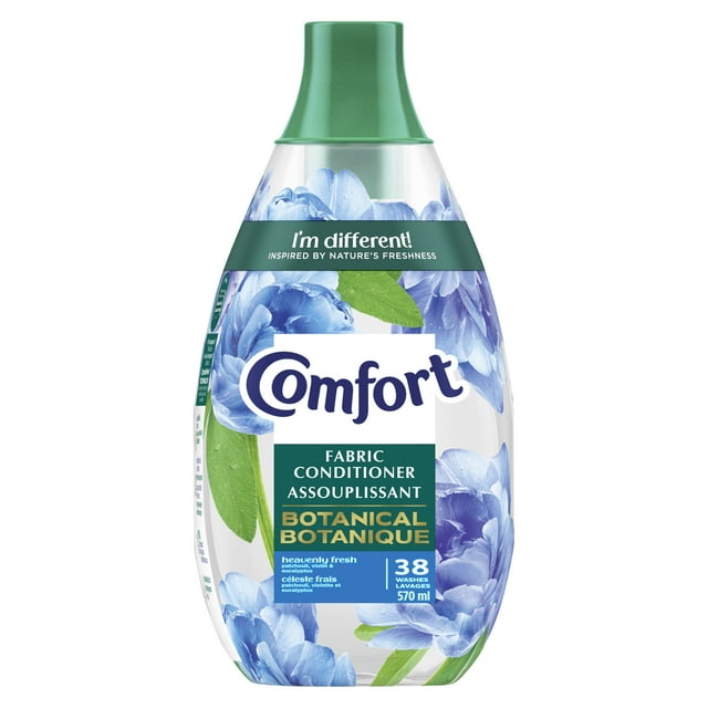 Comfort Fabric Conditioner Heavenly Fresh 38 washes 570ml bottle with blue floral and green leaf design