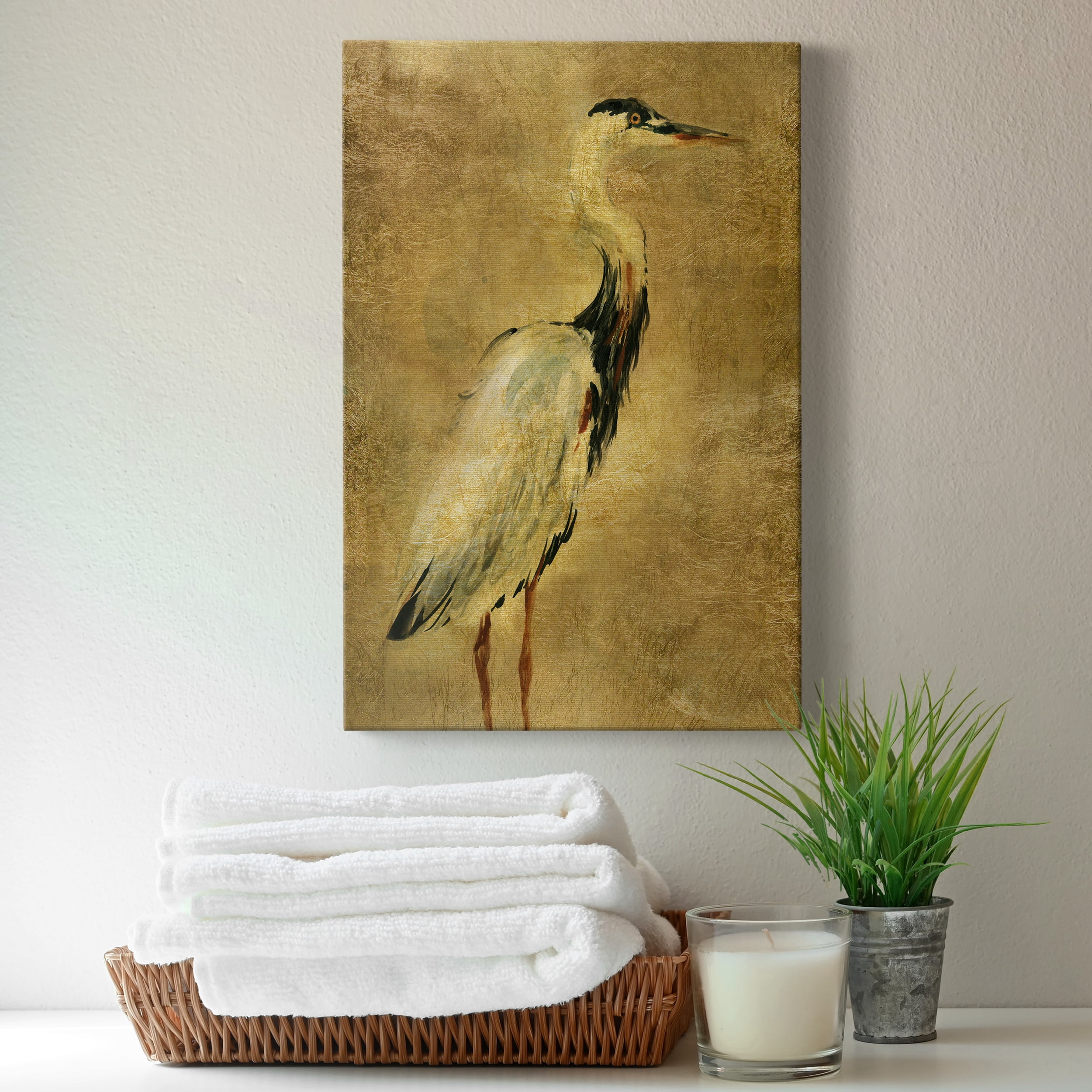 Gold Crane at Dusk I Premium Gallery Wrapped Canvas - Ready to Hang - 12 x 18