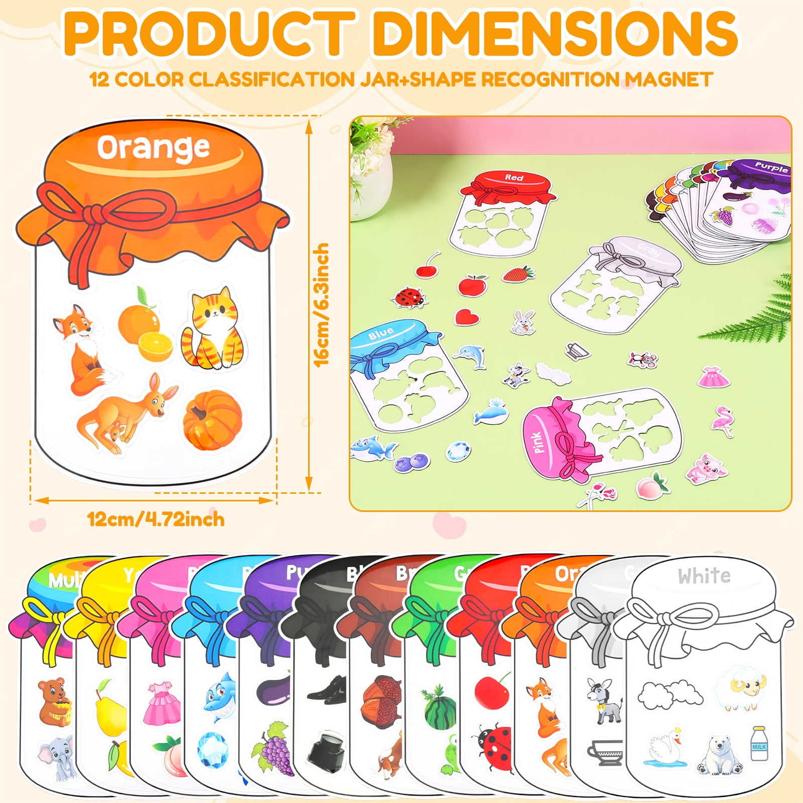 10/12 Pack Magnet Color Sorting Fridge Toys – Early Education Magnetic Learning for Refrigerator & Whiteboard, 2-6 Years Old Kids