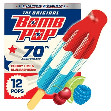 Bomb Pop Original Freeze Ice Pops, Frozen Dessert, Cherry, Lime, & Blue Raspberry, 12 Pack