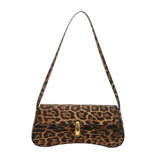 Leopard‑Print Baguette Shoulder Bag, Retro Flap Under‑Arm Handbag with Metal Turn‑Lock Closure