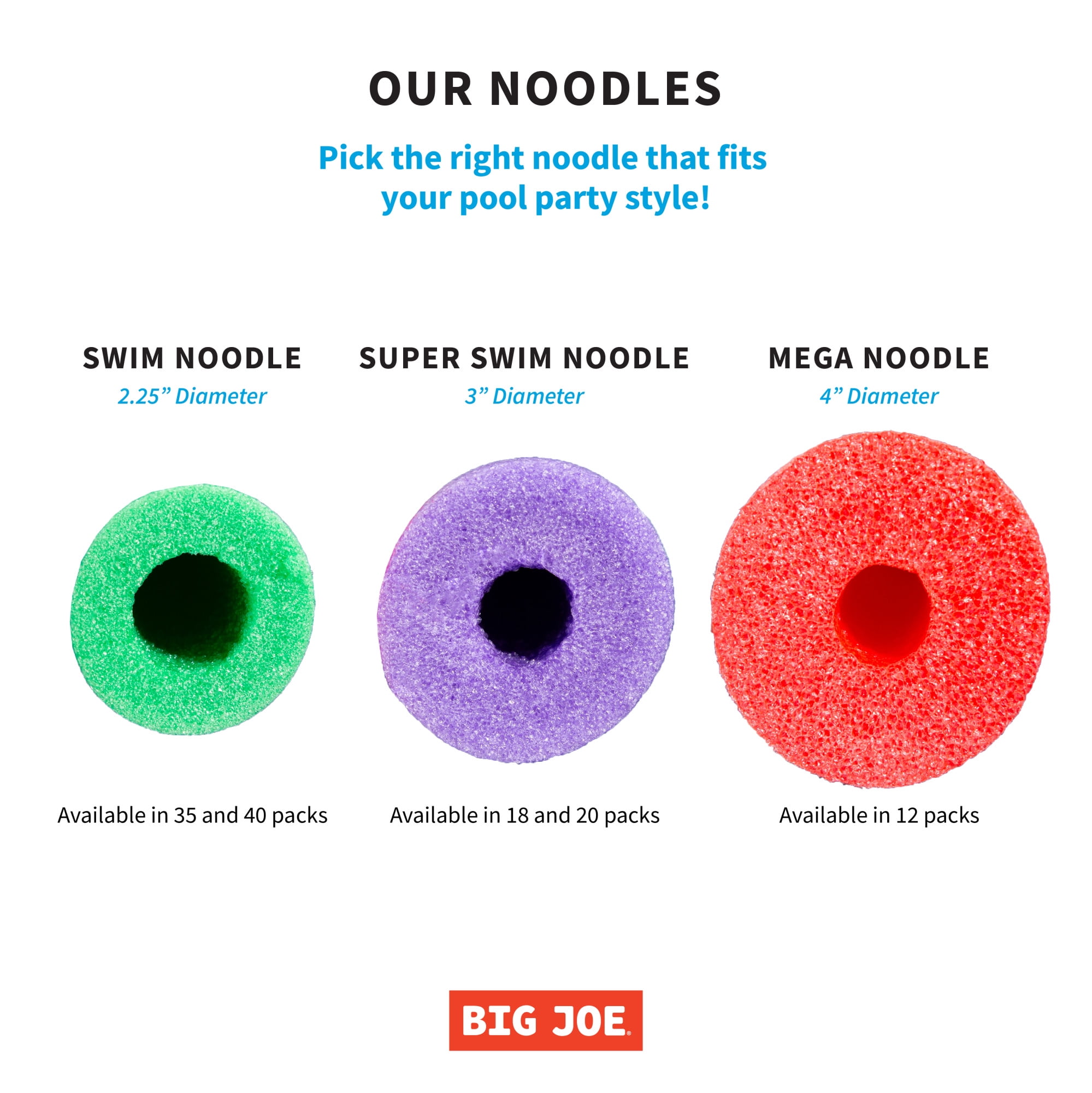 (20 pack) Big Joe Mega Swim Noodle Pool Noodle (Single Unit), Blue, 48 inches long, 4 inches wide