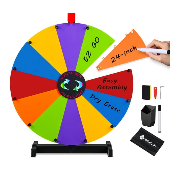 WinSpin 24" DIY Modular Prize Wheel Spinning Game Tabletop 12 Slots Dry Erase for Carnival Spinner Game Events School