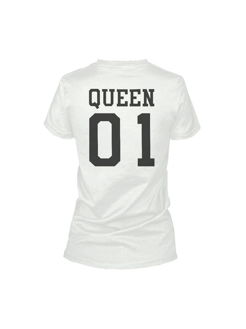 Uitputten Gebakjes omringen King 01 Queen 01 Matching Black And White Back Print Couple Shirts -  Walmart.com