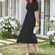 thumbnail image 1 of Vestido Plisado De Mujer Vestido plisado para mujer, manga abullonada, vestido de columpio grande, informal para fiesta (negro L) Cgtredaw para Mujer Negro T S, 1 of 1