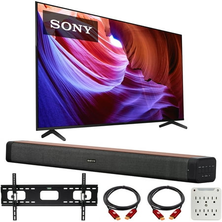 Sony KD75X85K 75" X85K 4K HDR LED TV with smart Google TV (2022 Model) Bundle with Deco Home 60W 2.0 Channel Soundbar, 37"-100" TV Wall Mount Bracket Bundle and 6-Outlet Surge Adapter