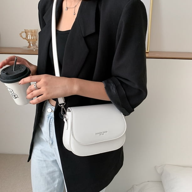 Bolsa Bolsos de hombro simples de color sólido para mujer, bolsos cruzados con solapa de PU (blanco) JShteea Para Estrenar