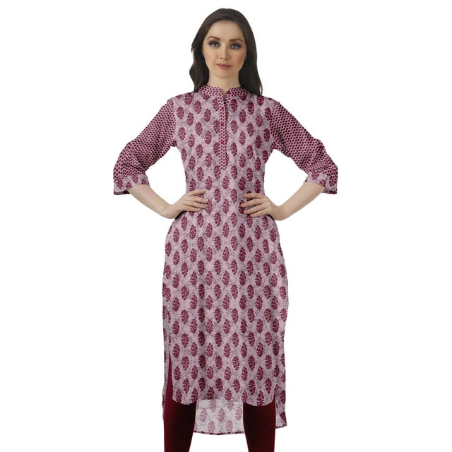Moomaya Tunique en Coton à Manches Retroussables pour Femmes Kurti Imprimé Longueur Genou Kurta d'Été