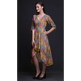 thumbnail image 2 of Bimba Cotton Brown Colorful Feather Printed Short Sleeve Classic MidiÂ&nbsp;DressÂ&nbsp;With Pockets Asymmetrical ShiftÂ&nbsp;Dress-Small, 2 of 5