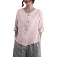 thumbnail image 3 of Camisetas de Algodón para Mujeres de Ajuste Suelto, Cuello en V Algodón Y Lino, Casual Suelto Camisa de Manga Corta, 3 of 7