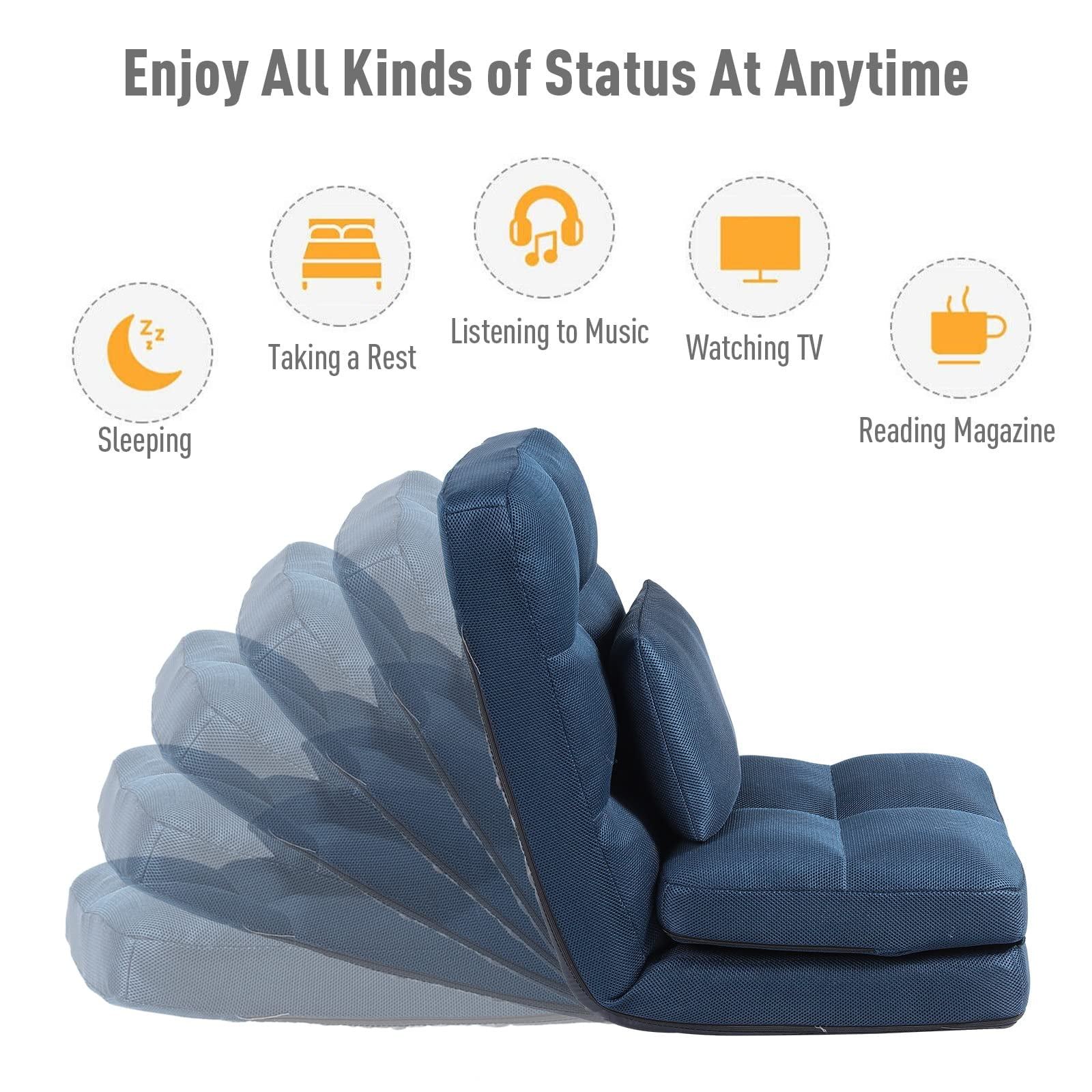 Floor Chair with Back Support for Adults Adjustable 14 Positions Video Game Chairs Foldable Floor Lounger with Pillow