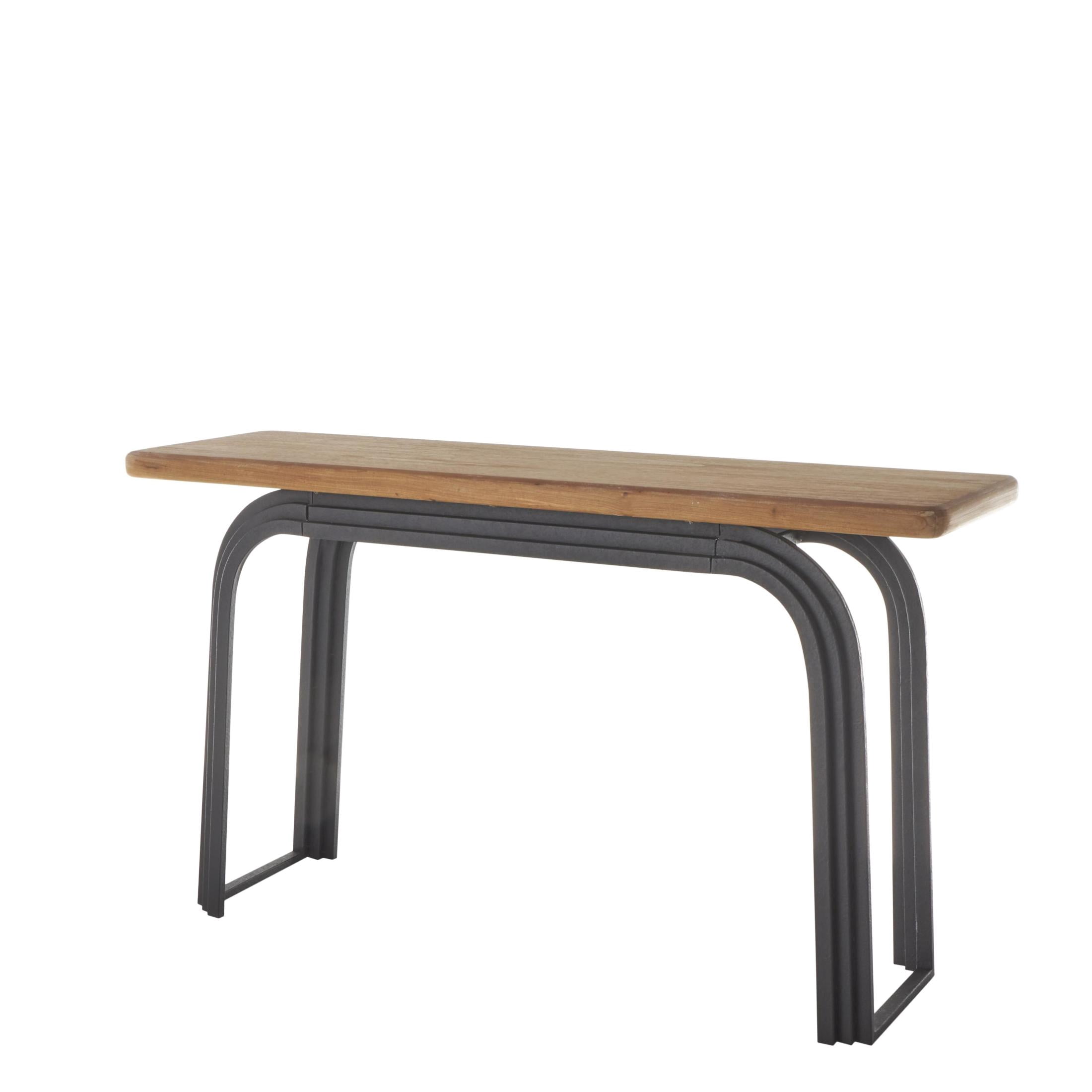 DecMode 55" x 31" Black Metal Layered Arch Console Table with Brown Tabletop, 1-Piece