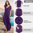 thumbnail image 4 of Vestido a juego con cuello en V, casual, holgado, manga corta, maxi con bolsillo, 4 of 4