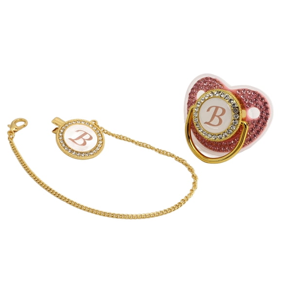 Chupete de silicona dorado con diseño curvo y diamantes de imitación para bebé, ideal para alimentar con leche en polvo (letra B)
