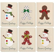 Set of 12 Merry Christmas Greetings Cards - Handmade Christmas Cards with Assorted Xmas Tree Themes - Includes White V-Flap Envelopes, 5 x 7 Inches