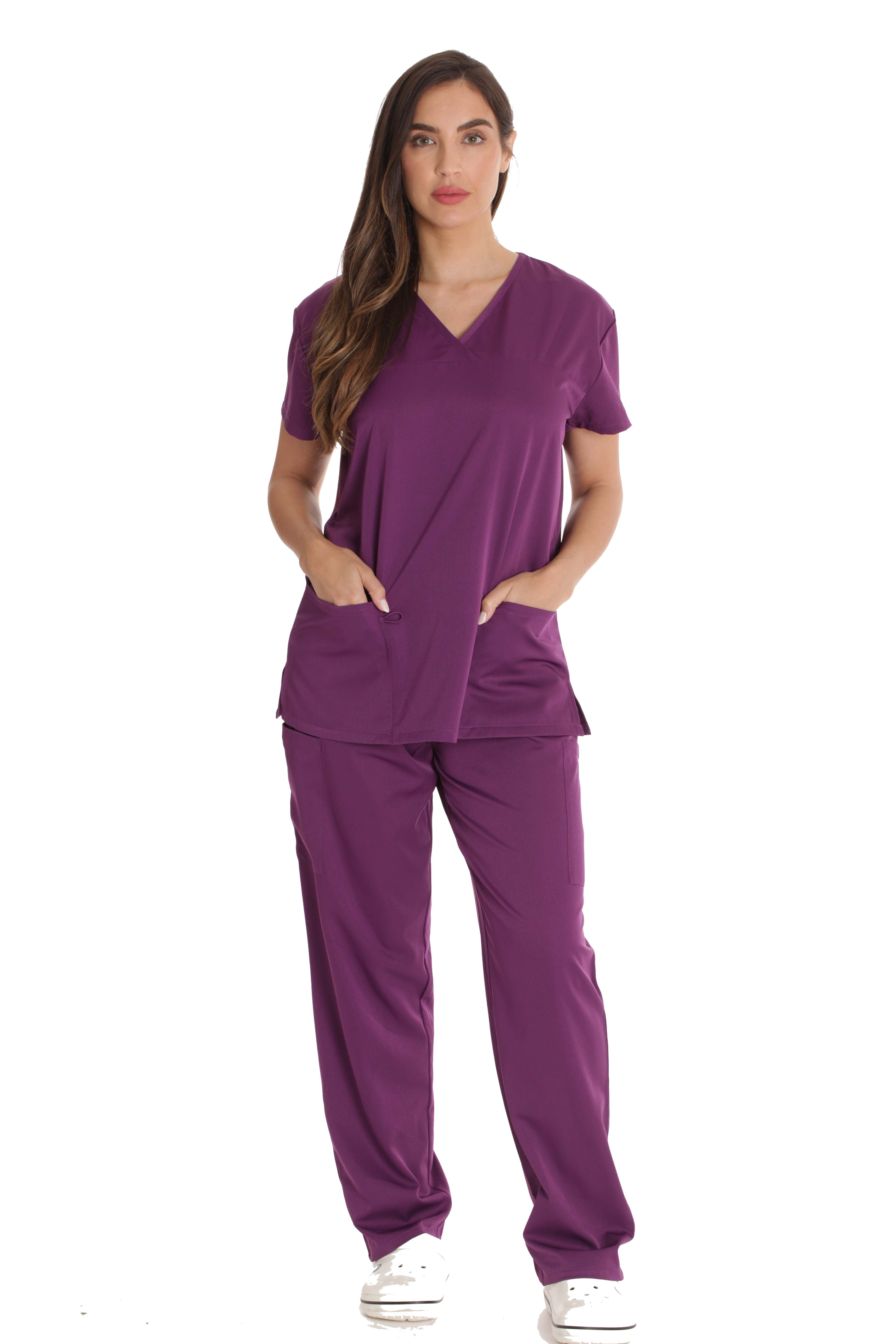 Just Love Stretch Solid Scrub Sets for Women 6828NEWSURGRNM (1X, Eggplant)