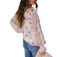 thumbnail image 4 of Blusa Con Estampado Floral, Cuello En V, Manga Farol, Suelta, Elegante, Suave, Elegante Para Fiesta En La Playa, 4 of 6