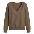 thumbnail image 4 of cocolona Womens V Neck Oversized Sweatshirts Long Sleeve Casual Loose Solid Color Fall Tops, 4 of 5
