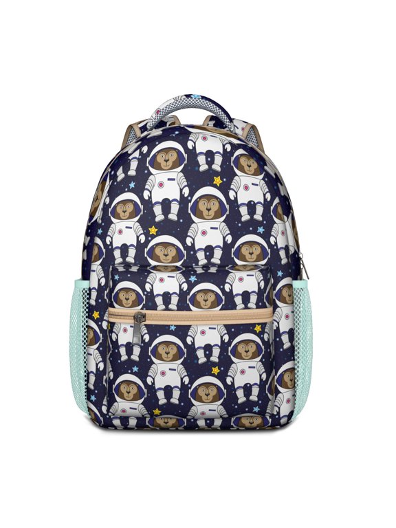Artistic Brown Bear Pattern Backpack  Cute Polar Bear Cartoon Print with Wild Forest and Winter Hunting Theme