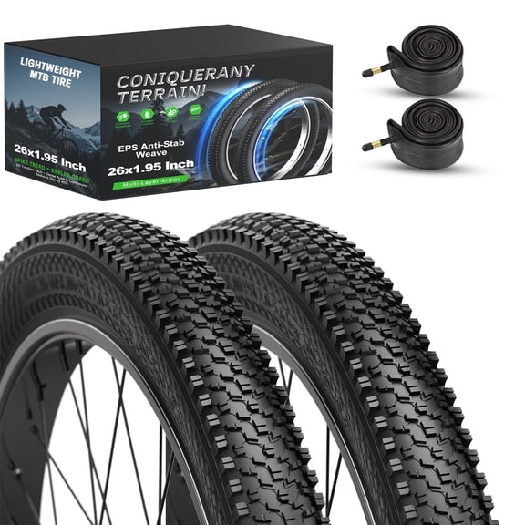 Mountain Bike Tires 26” X 1.95” with Bike Tubes AV 32mm Valve, Wire, Clincher,2pack
